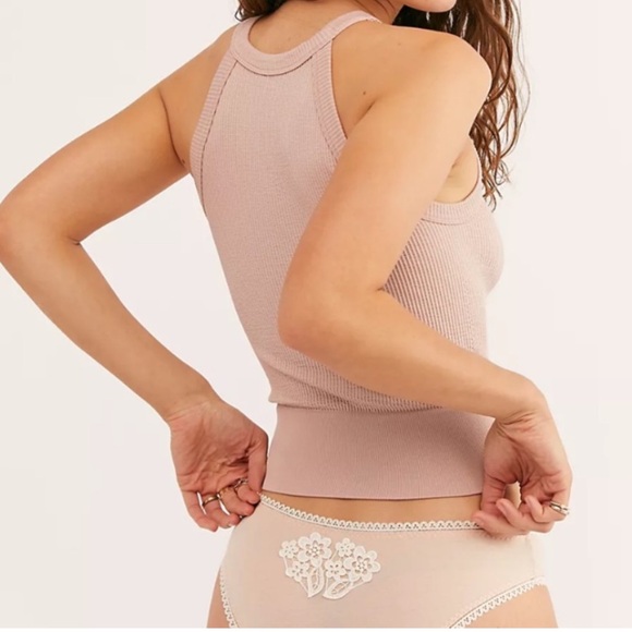 NWT Free People Wide Rib Seamless Cami high neck Top In Ballet Pink - Picture 10 of 14